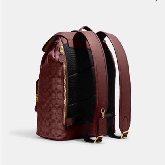 Coach Wine Sullivan Backpack In Signature Chambray - Picture 6 of 17